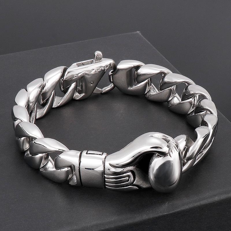 Punk-Style Men's 316L Stainless Steel Cuban Chain Bracelet with Boxing Glove Charm