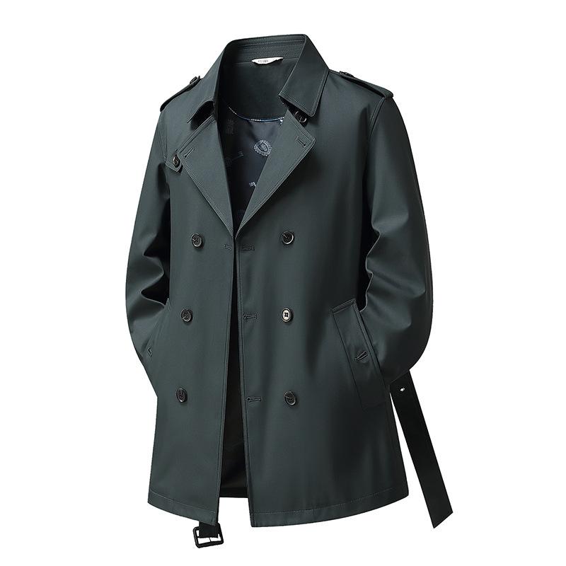 Trench da Uomo Primavera e Autunno Revers Lunghezza Media Doppiopetto Gioventù Affari Non Stiro Trench Britannico Tendenza