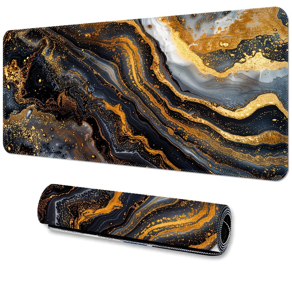 Golden Marble Large Mouse Pad Large Desktop Mat Non-Slip Desk Mat Rubber Stitched Edge Black Golden Ston Gaming Esports Computer