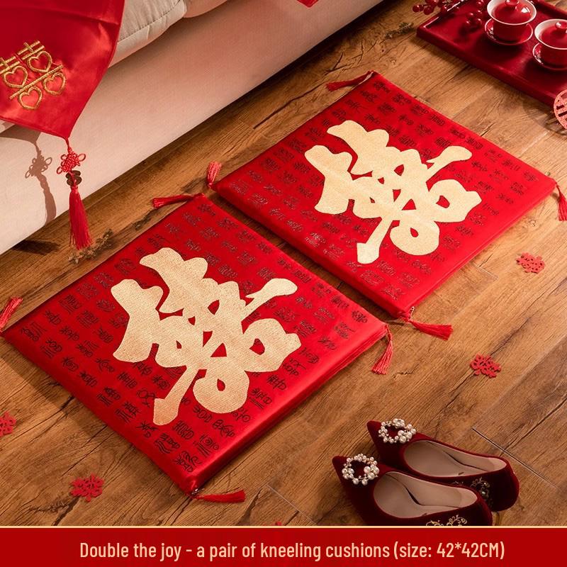 Red Wedding Kneeling Cushions for Bride and Groom Tea Ceremony Set