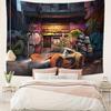 Anime Graffiti Car  Tires Wall Tapestry  Urban Street Art Design Vibrant Orange  Blue Graffiti Print on Durable Polyester Fa