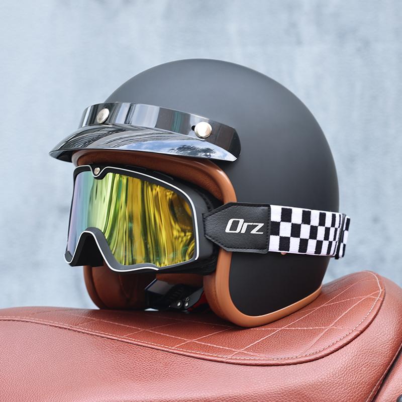 Orz-058C Retro Motorcycle Helmet, Men's and Women's Motorcycle Safety Helmet, Electric Car Four Seasons 3/4 Half Helmet