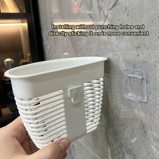 Hanging Wall Basket No Drilling Adhesive Storage Holder Trash Can Makeup Toiletries Box for Kitchen Bathroom Supplies
