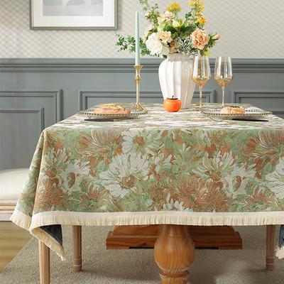 French Flower Oil Painting Tassels Tablecloth, Rectangle Dust-proof Cover For Tea Table Wedding Dining Room Decor