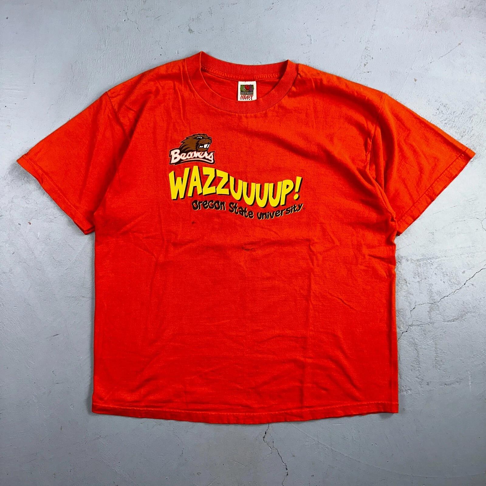 Oregon Beavers OSU Wazzuuuup VTG T Shirt 90s Orange College Uni Sports Rare Y2K XL