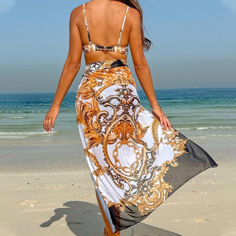 2025 Trendy Printed Three-Piece Bikini Set: Women's Swimwear for Beach or Vacation
