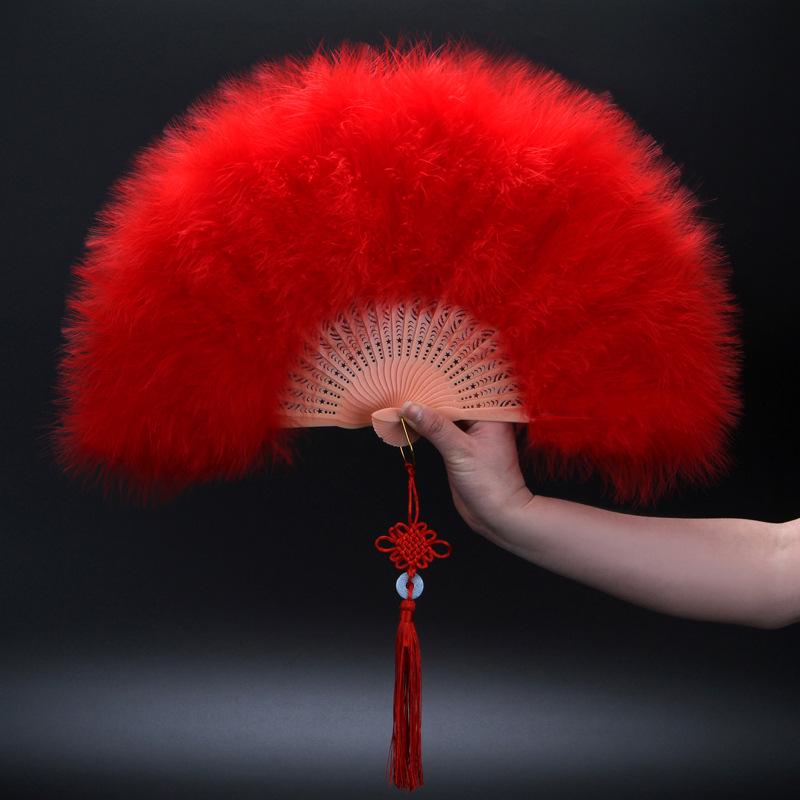 Ancient Style Qipao Feather Folding Fan for Dance and Photography