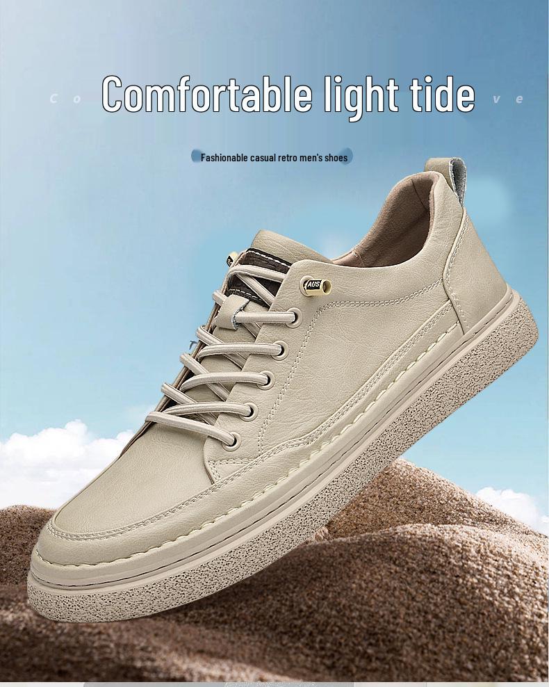 Men's Cowhide Retro Lace-up Summer Board Shoes - Breathable, Trendy, Casual