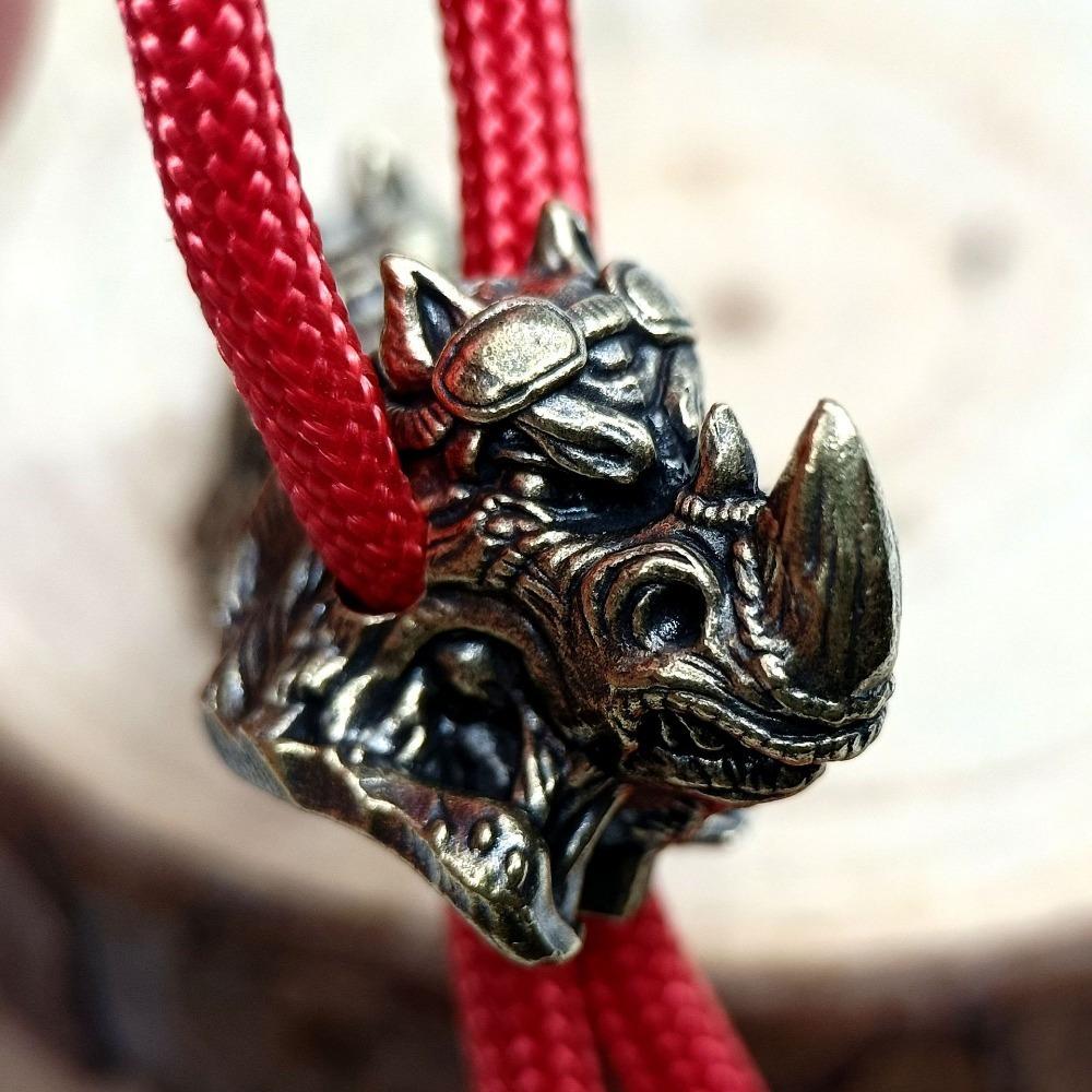 Rhinoceros Head Brass Knife Beads EDC DIY Woven Bracelets Lanyard Key Chain Pendants Accessories Outdoor Tool Hangings Charms