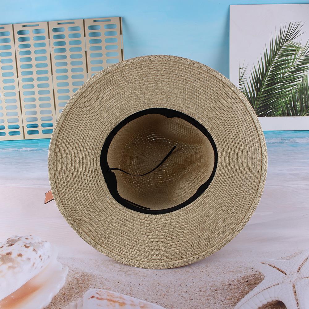 New Summer Foldable Seaside Beach Vacation Sunscreen Sunshade Straw Hat Women's European and American Belt Big Edge Jazz Top Hat