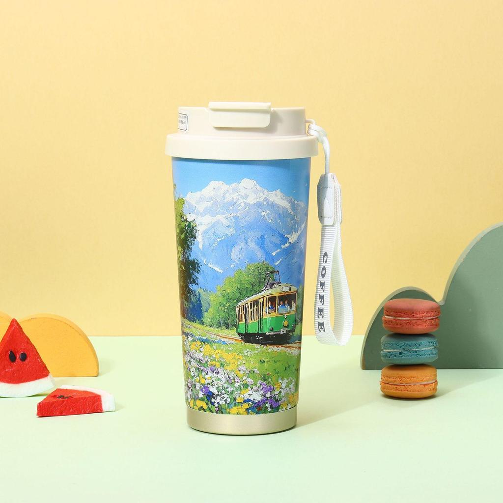 Isolerad Kaffemugg i Rostfritt Stål, Lily, för Resa: Sommarträdgårdsutgåva