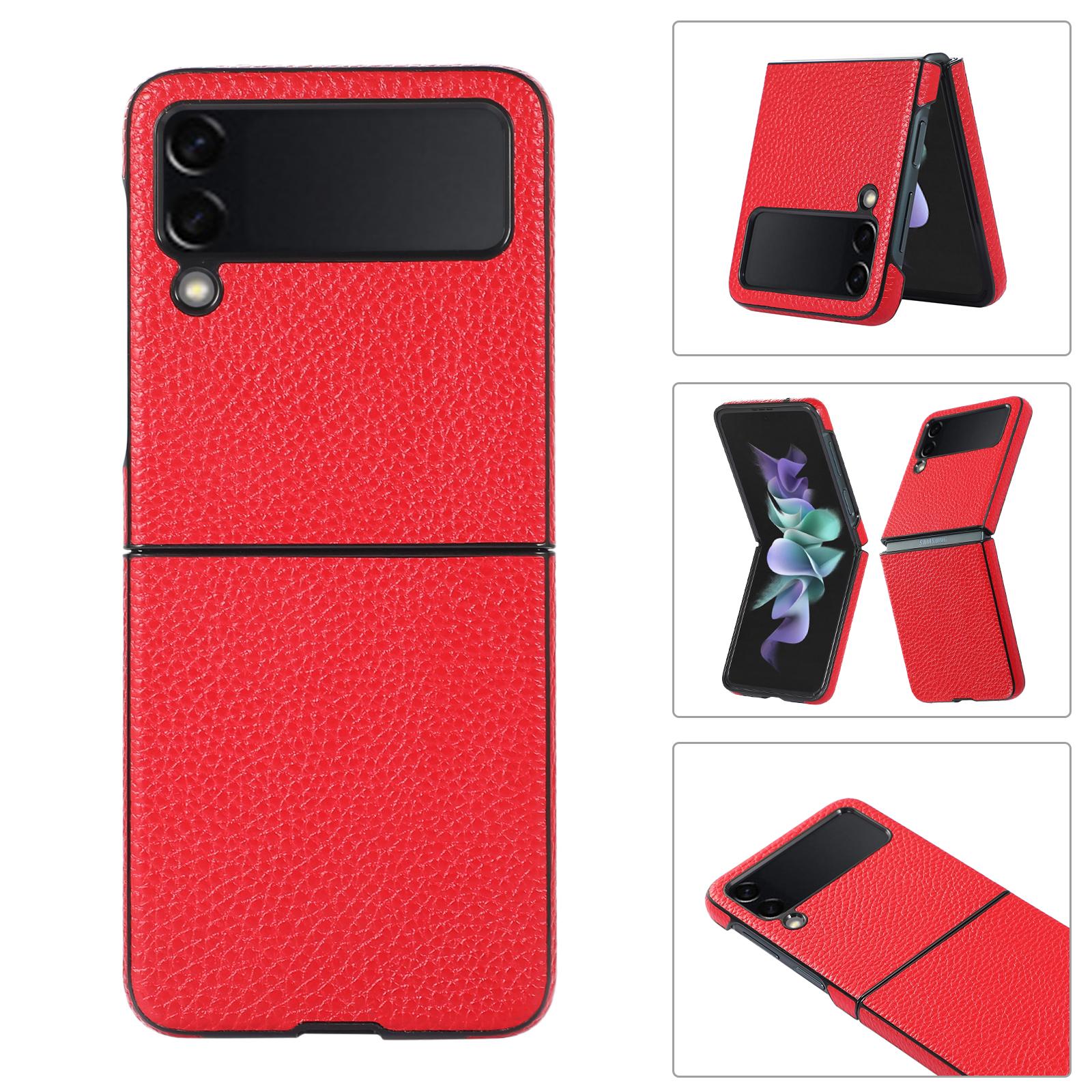 

Чехол для телефона из натуральной кожи с зерном личи для Samsung Galaxy Z Flip 4 Z Flip 3 Galaxy Z Fold 3 Z Fold 4, жесткий защитный чехол для ПК Samsung Z Flip 3 красный