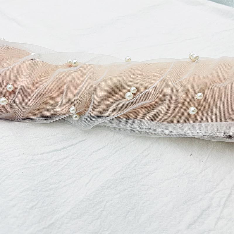 Mănușă extra lungă din dantelă șifon perlat din tul de vară plasă anti-uv petrecere nuntă căsătorie fără degete mireasă femei mănușă de petrecere vintage