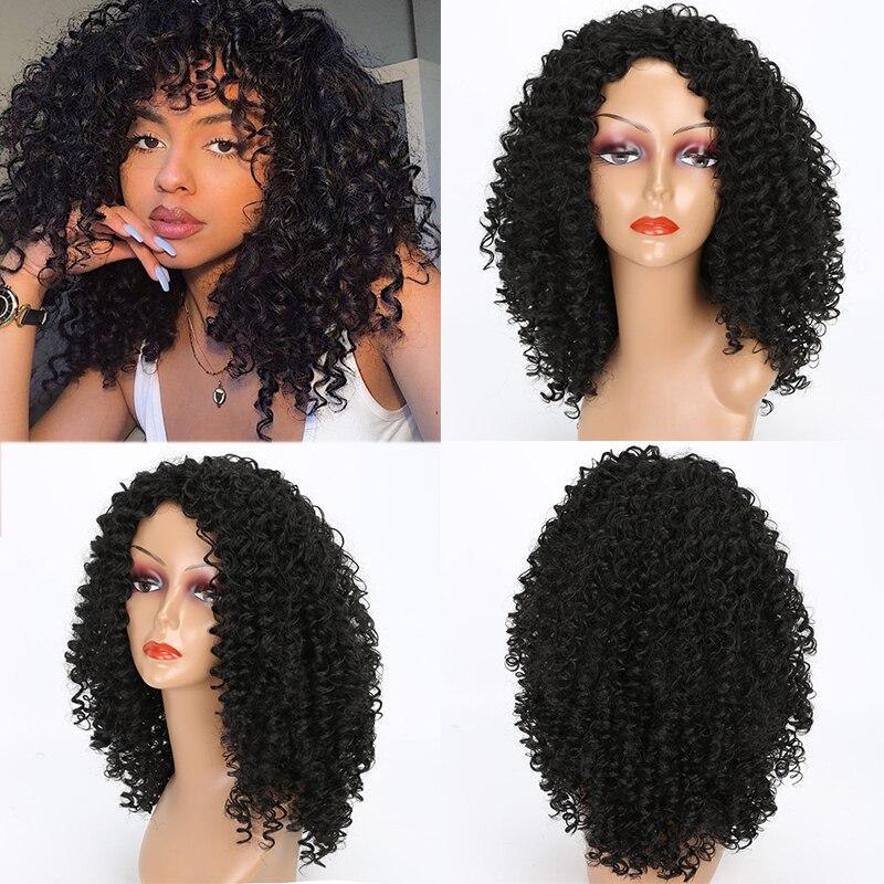 XINRAN Kıvırcık Doğal Siyah Gri Ombre Saç Isıya Dayanıklı Sentetik Peruk Kadınlar İçin Patlamalı Karışık Kahverengi ve Sarı Peruk