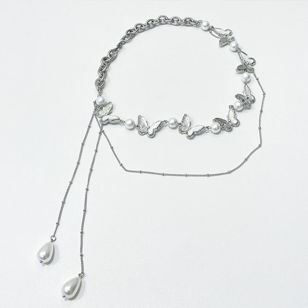 Strass Schmetterling Perlen Choker Halskette Schmuck Glänzender Quasten Choker Brautschmuck