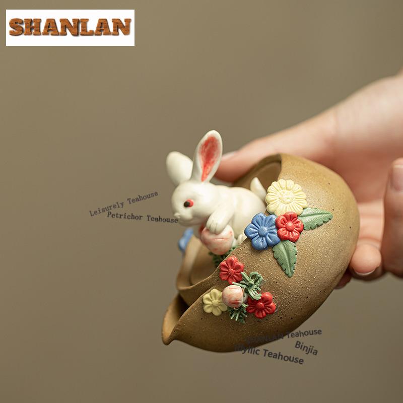 120ml Coarse Pottery Firewood-fired porcelain Rabbit Teapot Traditional Tea Infuser Pot Tea Maker Kettle with Strainer Tea Craft