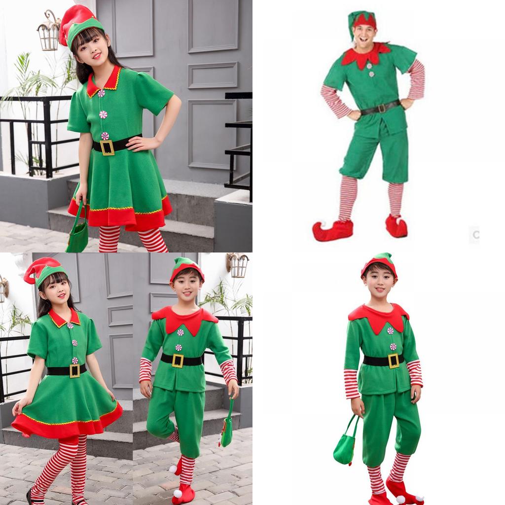 Festive Green Elf Santa Claus Costume For Adults And Kids Perfect For Family Christmas Celebrations
