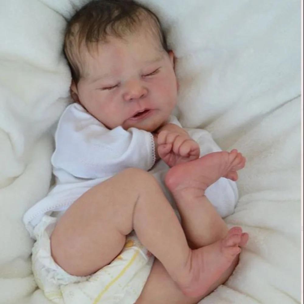 21inch Reborn Doll Kit Sleeping Baby Chase Unfinished Unpainted Doll Parts with Cloth Body and COA Kit Molde Bebê Reborn