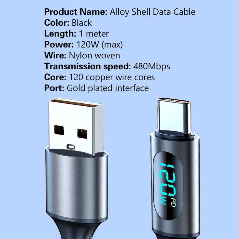 120W Usb Type C Cable For Honor Samsung Super Charge Fast Charging Usb C Charger Data Cable Wire Cord 1M 2M