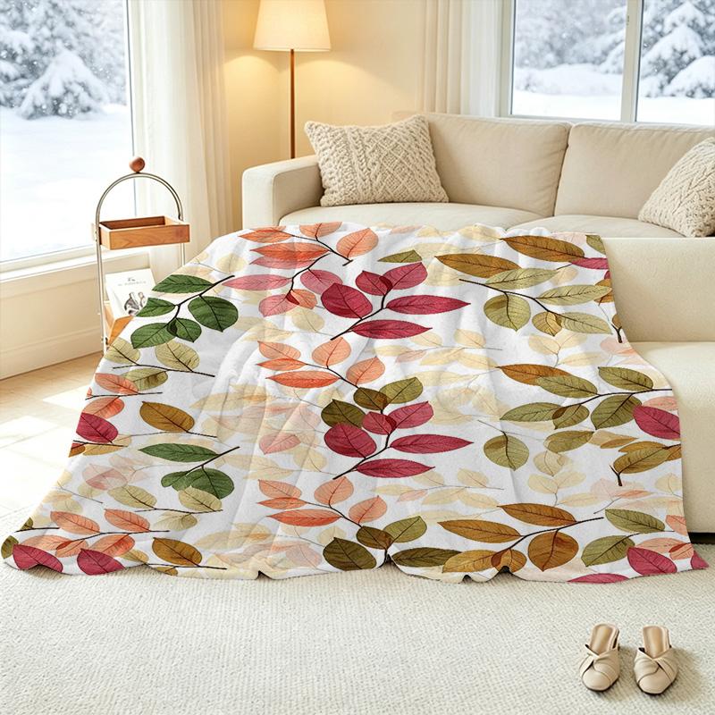 Plush Flannel Throw Blanket Leaf Pattern, Machine Washable, Soft, Cozy, Warm & Decorative, Ideal for Home Decor, Office Napping, Daily Use