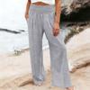 Women High Waist Wide Leg Pants Loose Fit Casual Trousers with Smocked Elastic Waistband and Side Pockets for Daily Wear