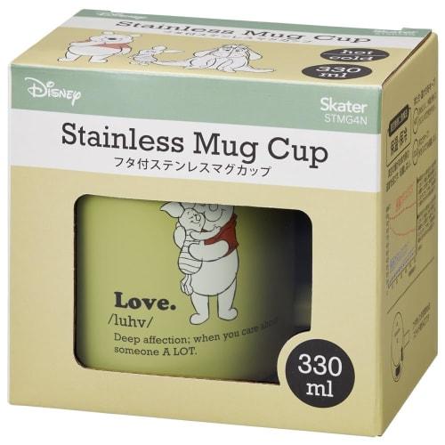 Skater Stainless Steel Mug with Lid, Vacuum Insulated, Double-Layered Wall, Disney Winnie the Pooh Design, Muted Colors, 330ml, STMG4N-A