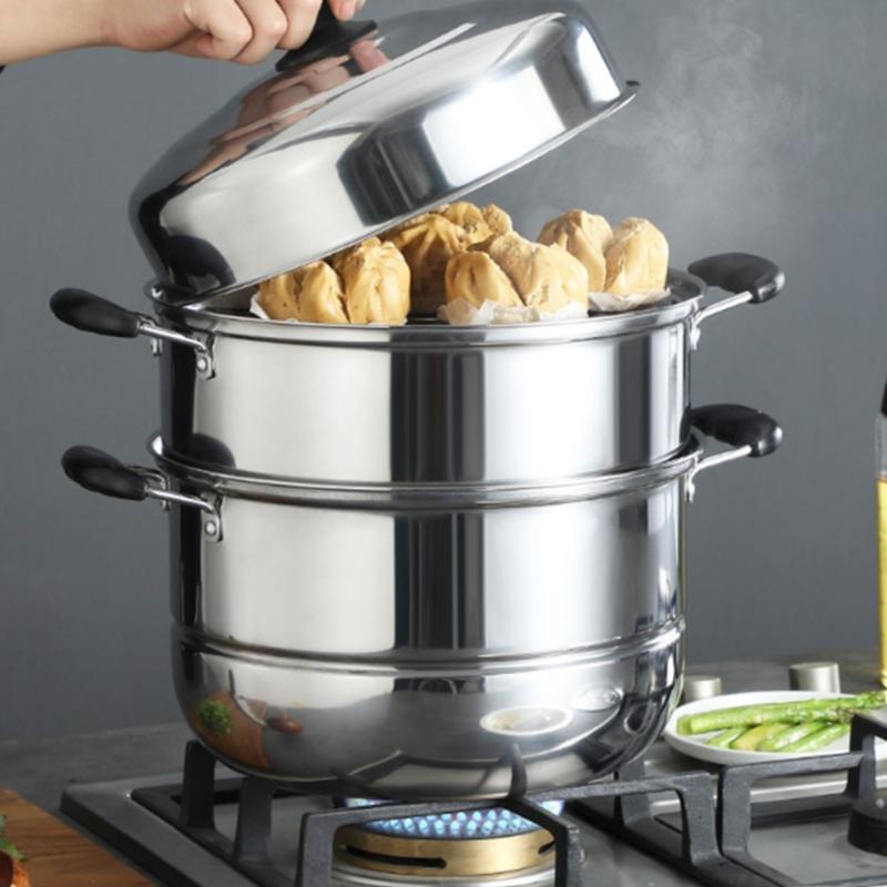 Multi Layer Steamer Steaming Pot Thickened Stainless Steel Construction Cookware with Steam Rack Kitchen Accessories