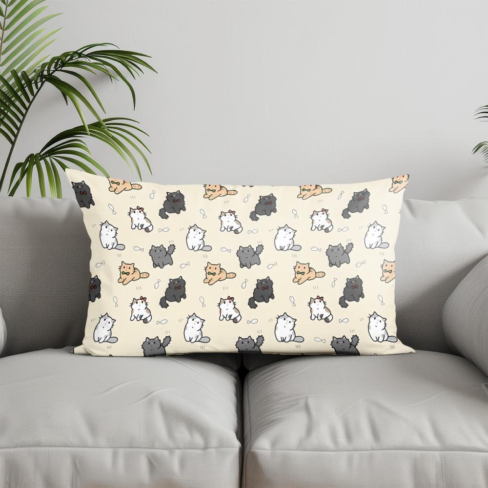 Home Decor Cute Cats Party Pattern Pillow Suitable For Sofa Bedroom Car Pillow Cover Cushion Rectangular Back Cushion