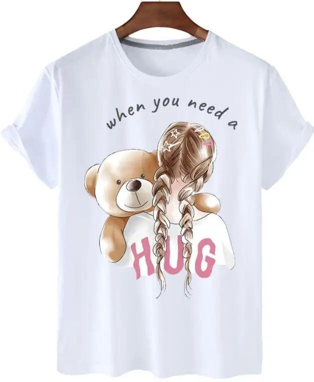 plus Size Trendy Teddy Bear Graphic Tee Casual Short-Sleeved T-Shirt Polyester Fabric Summer Top for Men