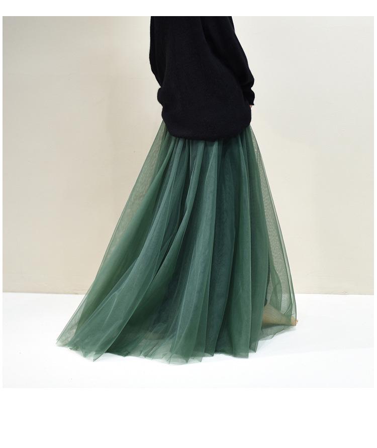 Women's Mesh Pleated Tulle Midi Skirt - Mid-Length, Large Swing Design for Dance and Fairy Styles.