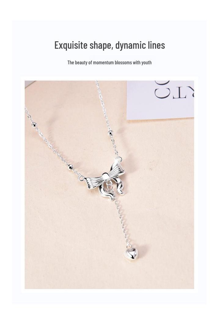 Original Design S925 Sterling Silver Bow Tassel Necklace for Women - High-End 2025 Style Clavicle Chain Accessory