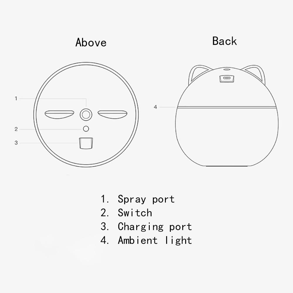 Home Car Air Humidifier Ultrasonic Aroma Diffuser Cute Cat Mini Freshener 300ML