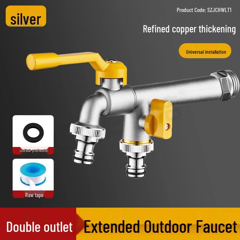 All-Copper Dual-Control Outdoor Anti-Freeze Faucet with Lock, Two-Outlets for Washing Machine and Courtyard Use.