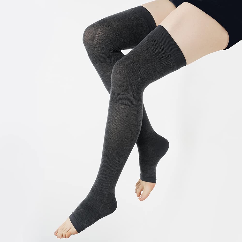 Compression Socks RIZAP Sneakers for Slimmer with Size L [Gunze] Over-the-Knee - Sleep-in Legs, Toeless, Heel, Women's, Charcoal,