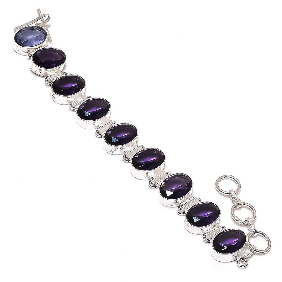 

Natural Amethyst Gemstone Handmade 925 Sterling Silver Bracelet 7-8 ASB-3032