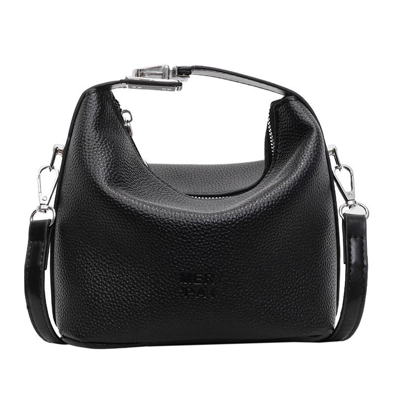 Simple lychee pattern portable crescent bag women's summer new simple casual shoulder bag crossbody bucket bag