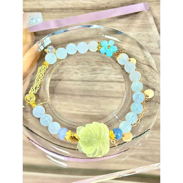 Natural Five Elements Multi-Gemstone White Crystal, Amethyst, Green Phantom Quartz, Strawberry Quartz Multi-Gemstone Single-Strand Bracelet for