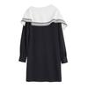 ELLE Elegant Navy Collar Comfortable Delicate Commuter Simple Long Sleeve Dress Women dresses Navy-Blue EL47022