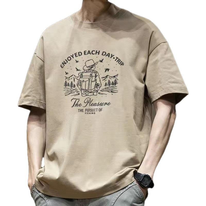 Short Sleeved Men's T-shirt Trendy Brand Heavyweight Pure Cotton 2025 Summer New Men's Clothing Korean Version Men's Loose Casual Top T