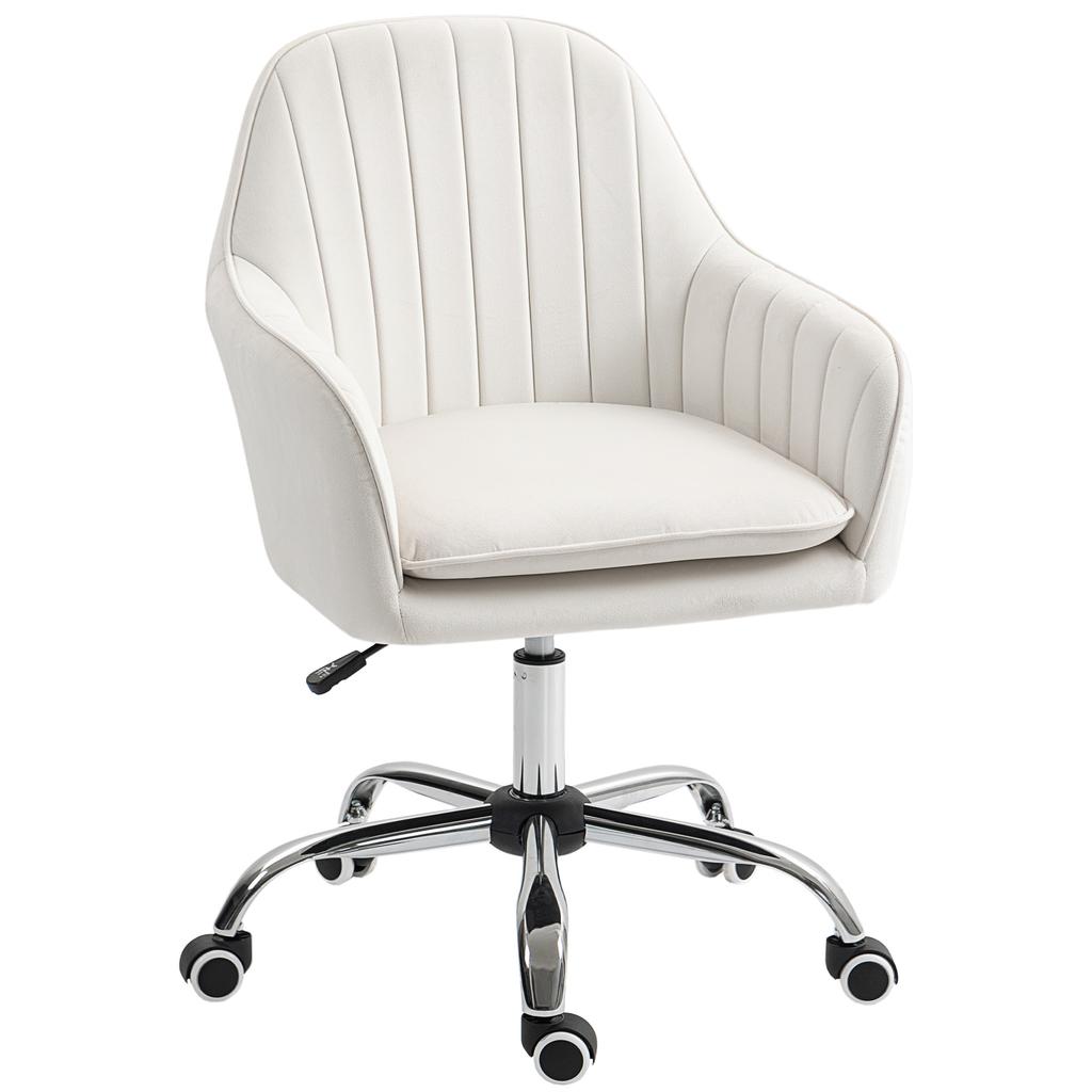 Velvet Feel Office Chair With Adjustable Height And Wheels Cream White