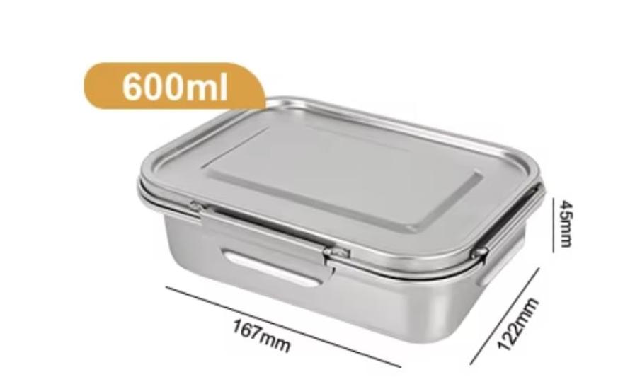 Set of 2 stylish, microwave-safe and dishwasher-safe stainless steel lunch boxes for men, adults, and teenagers. 600ml capacity, easy to clean, and