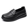 Chaussures de travail antidérapantes en cuir véritable pour maman - Noir, Semelle plate, Douces et confortables pour rester debout toute la journée