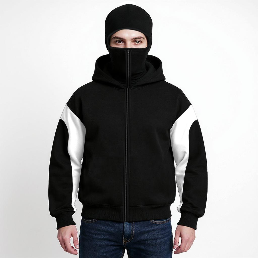 Mens Balaclava Hoodie Double Hooded Zip Jacket Spring Hoodie For Men Windproof Streetwear