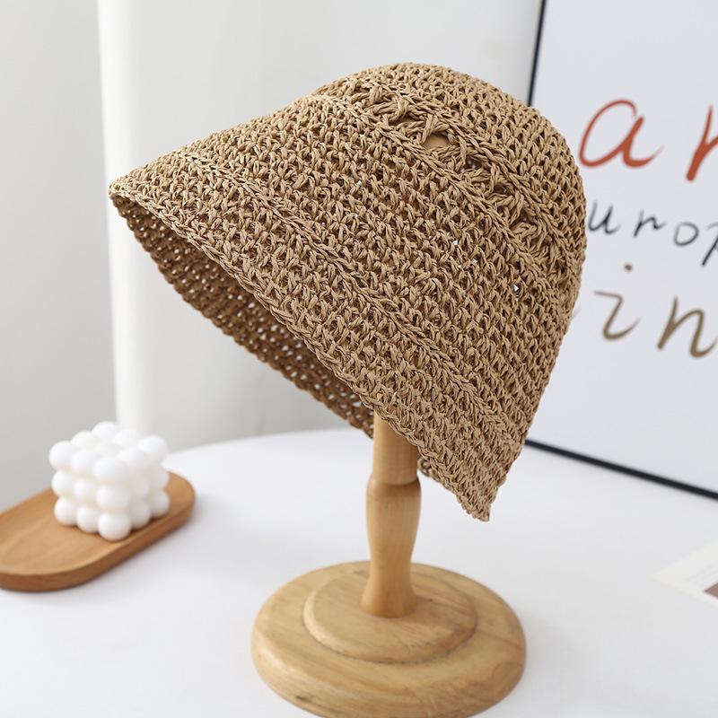 Summer Bucket Hat Straw Hat Versatile Japanese Woven Bucket Hat Beach Sun Protection Hat Women