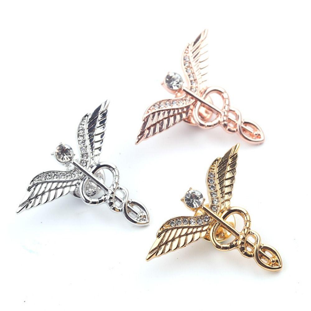 Rhinestone Men's Badge Pin Zinc Zinc Alloy Shirt Collar Lapel Pin Sweet Angel Wings Brooches  Daily