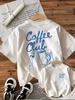 Vintage Coffee Club Y2K Aesthetic Blue Hand-Drawn Mug Graphic Tee Cotton Mens Womens T Shirt Summer Streetwear