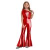 Kids Sparkly Jumpsuit Off-shoulder Sleeveless Sequin Tassels Flared for Pageant Show