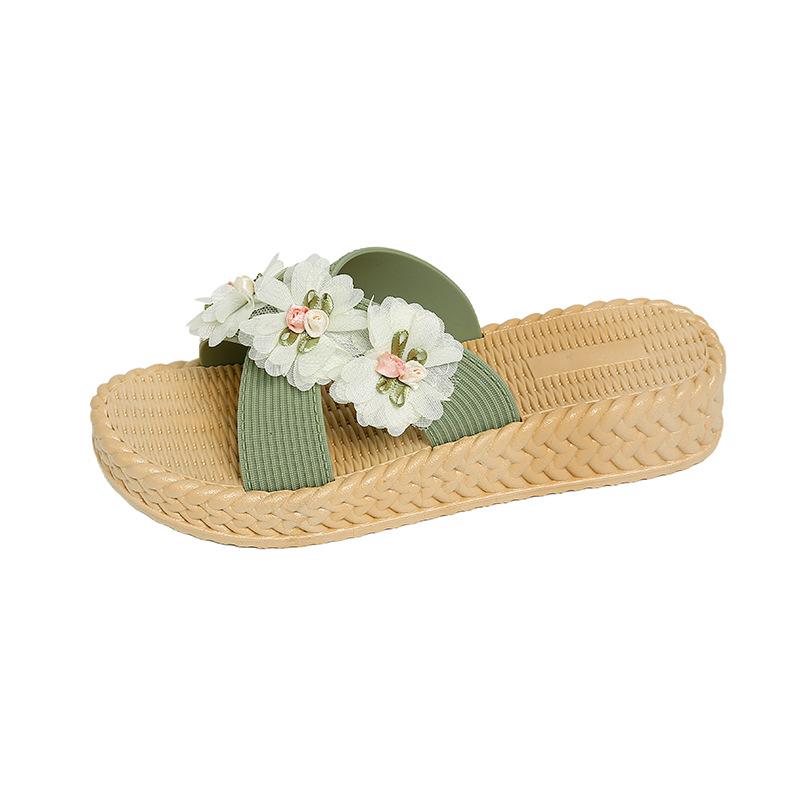 Women's 3D Flower Flat Sandals Casual Non-Slip Slides Open-Toe Summer Vacation Slippers Beach Boho Slides Shoes Lightweight Dress Shoes for Women