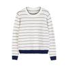 Dark Blue Contrasting Color Hollow Striped Women's Clothing New Small Crew Neck Loose Shirt Top Women