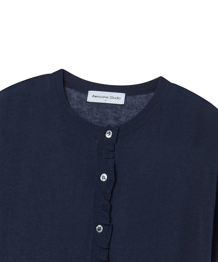 Awesome Studio Frill Detail Short Sleeve Knit Cardigan Navy
